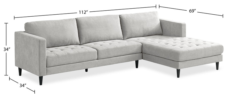 Sofa sectionnel de droite Metro 2 pièces en tissu avec fauteuil long et coussins de siège capitonnés - neutre