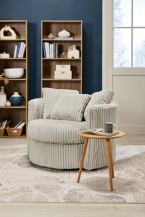 Fauteuil d’appoint pivotant Cuddler Midi de 42 po fabriqué au Canada en tissu de chenille - gris Groove Mist