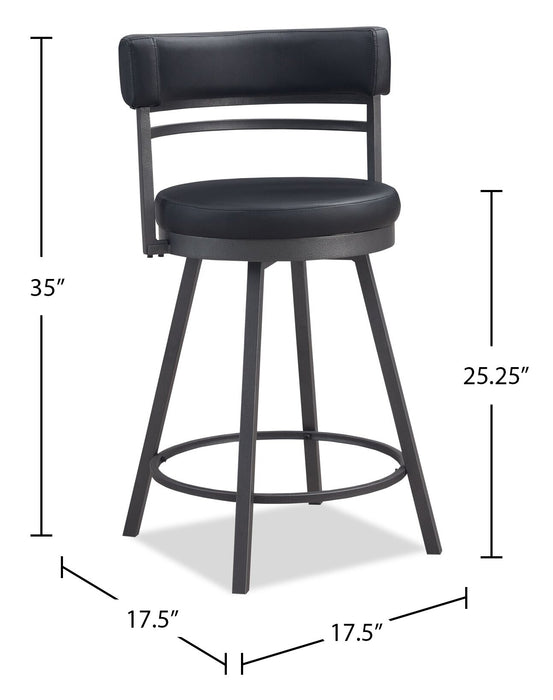 Tabouret bar Mila en tissu de cuir végétalien et en métal avec siège pivotant - noir