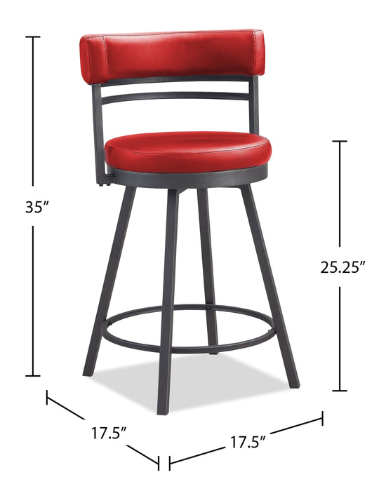 Tabouret 25 po bar Mila en tissu de cuir végétalien et en métal avec siège pivotant - rouge