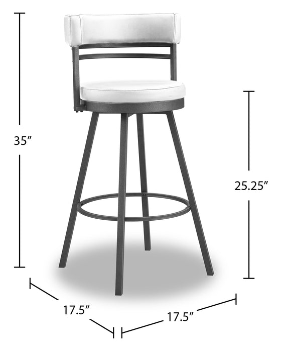 Tabouret 25 po bar Mila en tissu de cuir végétalien et en métal avec siège pivotant - blanc