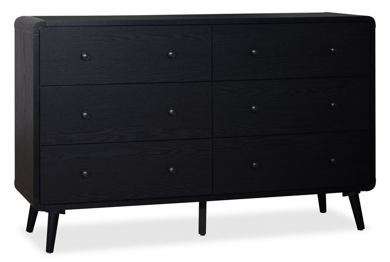 Commode de chambre à coucher moderne du milieu du 20e siècle Milan de 59 po (l) x 36 po (H) à 6 tiroirs - noire