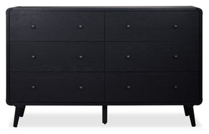 Commode de chambre à coucher moderne du milieu du 20e siècle Milan de 59 po (l) x 36 po (H) à 6 tiroirs - noire