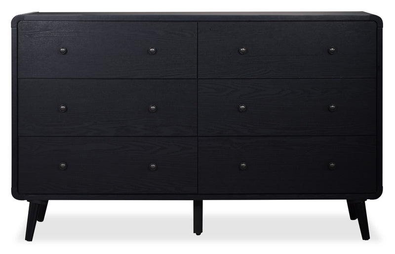 Commode de chambre à coucher moderne du milieu du 20e siècle Milan de 59 po (l) x 36 po (H) à 6 tiroirs - noire