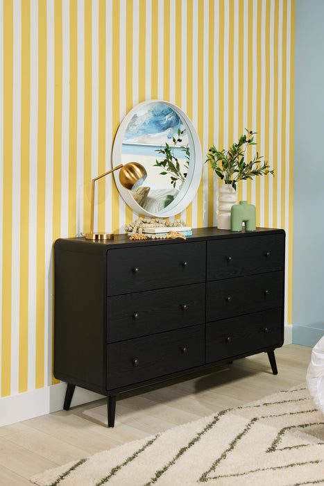 Commode de chambre à coucher moderne du milieu du 20e siècle Milan de 59 po (l) x 36 po (H) à 6 tiroirs - noire