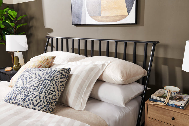 Lit plateforme Milan de style moderne du milieu du 20e siècle avec tête de lit et cadre de lit, noir - format grand lit