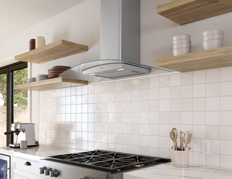 Hotte de cuisinière courbée Brisas par Zephyr de 36 po en verre - acier inoxydable - BMI-E36DG