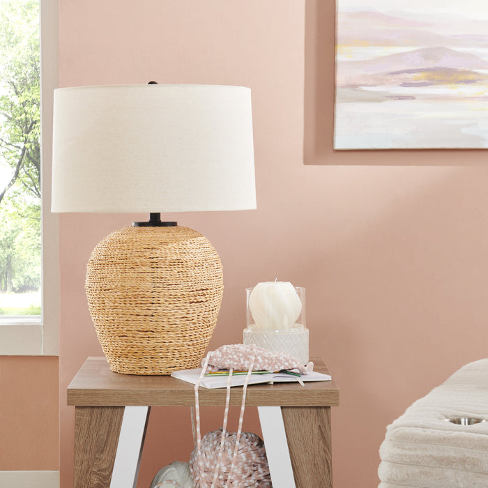 Lampe de table de 25 po en rotin avec abat-jour beige