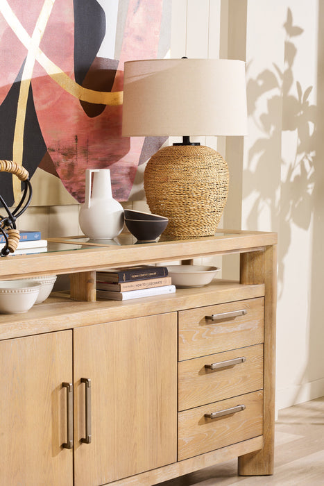 Lampe de table de 25 po en rotin avec abat-jour beige