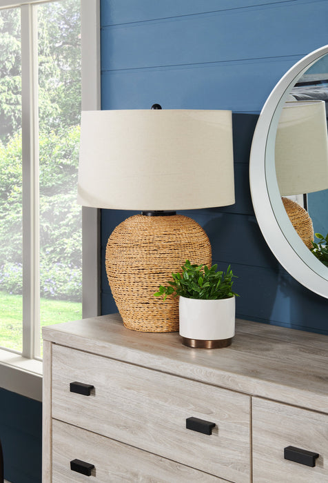 Lampe de table de 25 po en rotin avec abat-jour beige