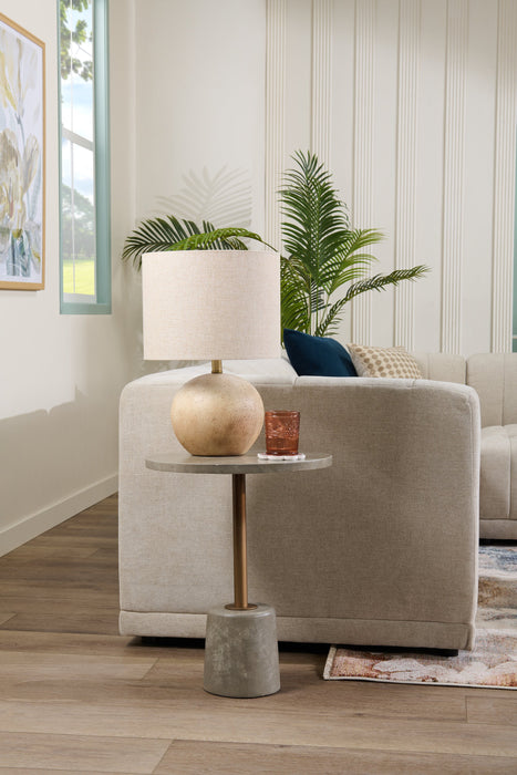 Lampe de table de 20 po béton beige avec abat-jour lin