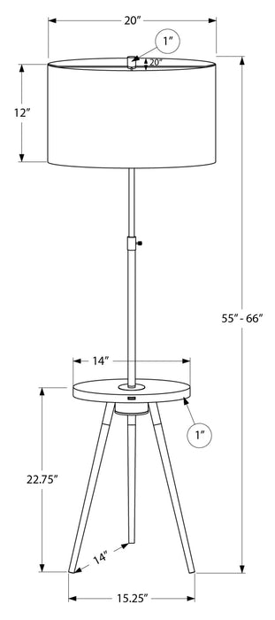 Lampe à pied de style trépied de 63 po en métal laiton avec port USB