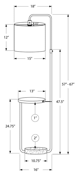 Lampe à pied de 67 po en métal noir avec port USB