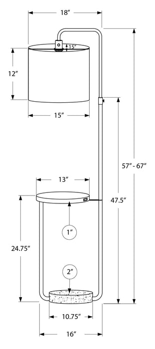 Lampe à pied de 67 po en métal laiton avec port USB