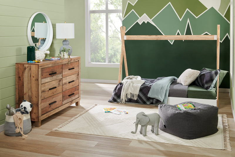 Commode rustique Mojave de 57,4 po (L) x 37,8 po (H) à 6 tiroirs pour la chambre à coucher - brun naturel