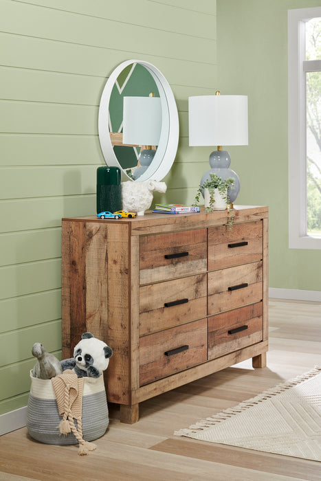 Commode rustique Mojave de 57,4 po (L) x 37,8 po (H) à 6 tiroirs pour la chambre à coucher - brun naturel