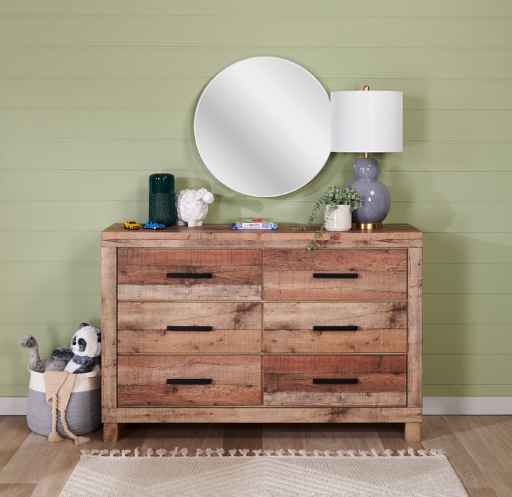 Commode rustique Mojave de 57,4 po (L) x 37,8 po (H) à 6 tiroirs pour la chambre à coucher - brun naturel