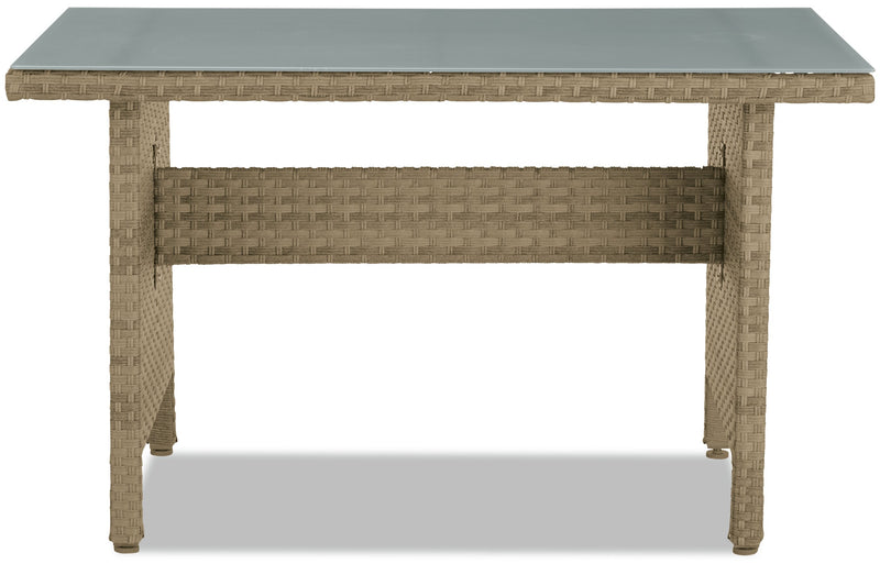 Ensemble de conversation à toit Montego 6 pièces pour la terrasse à l’extérieur avec sofa muni d’un toit, 2 fauteuils sans accoudoirs, pouf et table à café et table de bout avec dessus en verre - osier en résine tressé à la main, résistant aux rayons UV et aux intempéries - naturel et beige