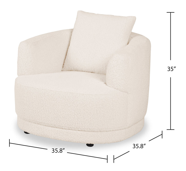 Fauteuil arrondi Moon de 35,8 po en tissu avec coussin décoratif - blanc amande laineux