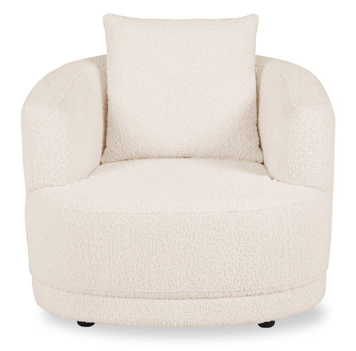 Fauteuil arrondi Moon de 35,8 po en tissu avec coussin décoratif - blanc amande laineux