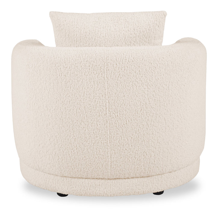 Fauteuil arrondi Moon de 35,8 po en tissu avec coussin décoratif - blanc amande laineux