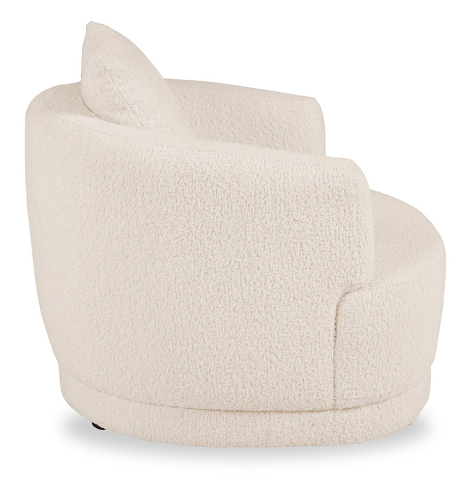 Fauteuil arrondi Moon de 35,8 po en tissu avec coussin décoratif - blanc amande laineux