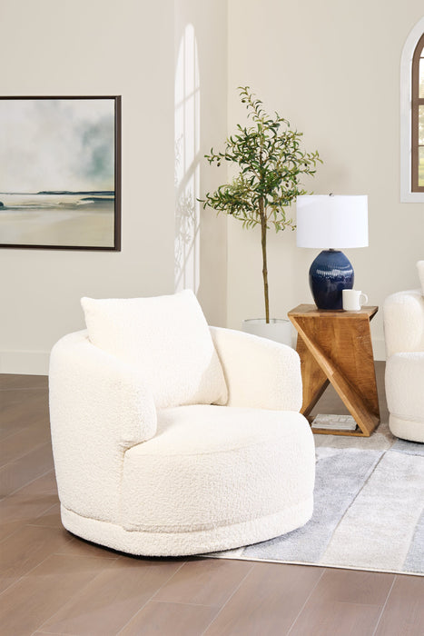 Fauteuil arrondi Moon de 35,8 po en tissu avec coussin décoratif - blanc amande laineux