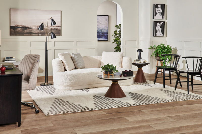 Causeuse arrondie Moon de 78 po en tissu avec coussins décoratifs - blanc amande laineux