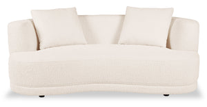 Causeuse arrondie Moon de 78 po en tissu avec coussins décoratifs - blanc amande laineux