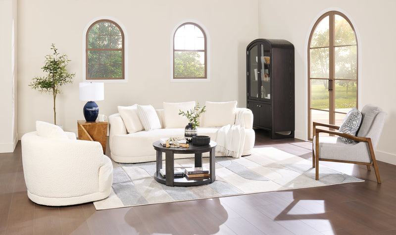 Sofa arrondi Moon de 91 po en tissu avec coussins décoratifs - blanc amande laineux