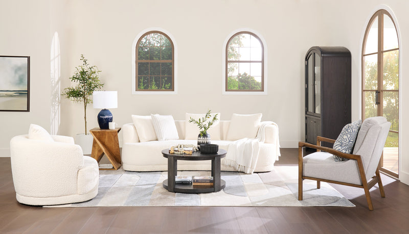 Sofa arrondi Moon de 91 po en tissu avec coussins décoratifs - blanc amande laineux