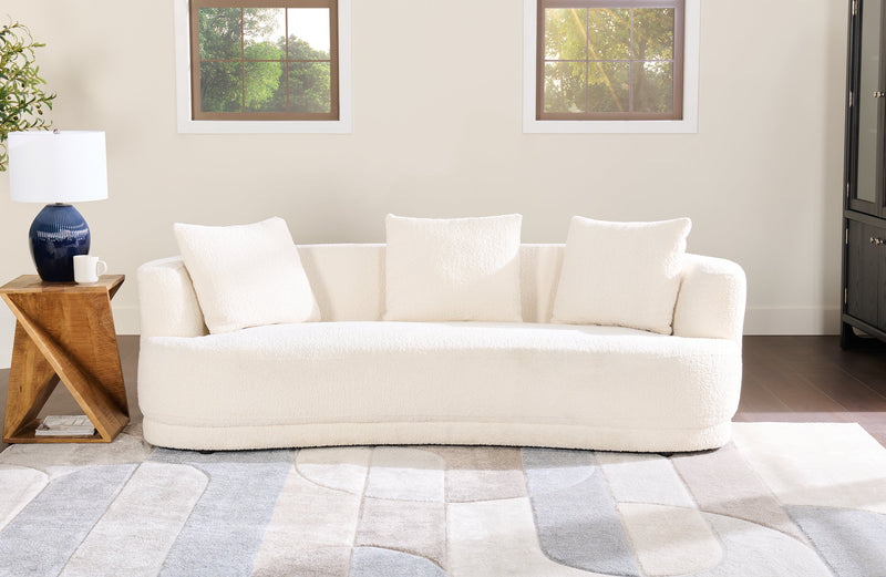 Sofa arrondi Moon de 91 po en tissu avec coussins décoratifs - blanc amande laineux