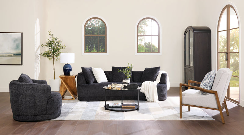 Fauteuil arrondi Moon de 35,8 po en tissu avec coussin décoratif - noir corbeau laineux