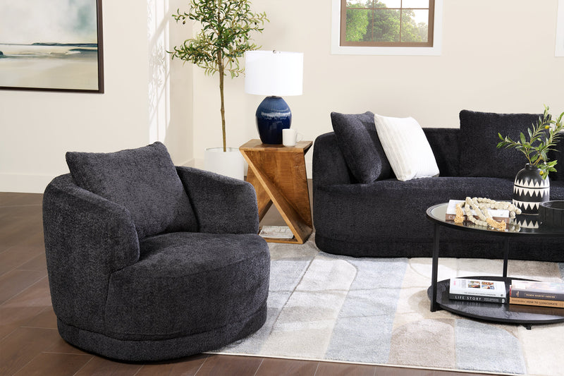 Fauteuil arrondi Moon de 35,8 po en tissu avec coussin décoratif - noir corbeau laineux
