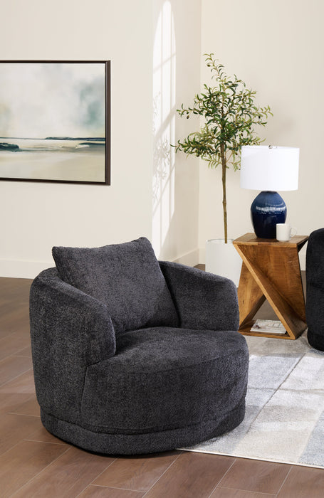 Fauteuil arrondi Moon de 35,8 po en tissu avec coussin décoratif - noir corbeau laineux