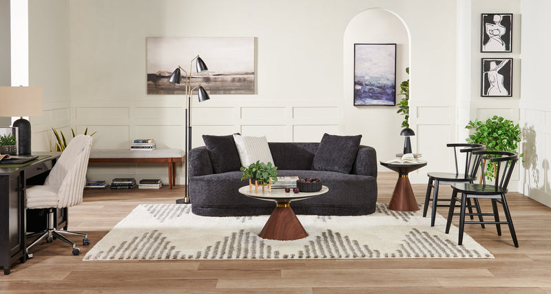 Causeuse arrondie Moon de 78 po en tissu avec coussins décoratifs - noir corbeau laineux