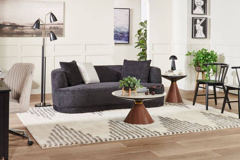 Causeuse arrondie Moon de 78 po en tissu avec coussins décoratifs - noir corbeau laineux