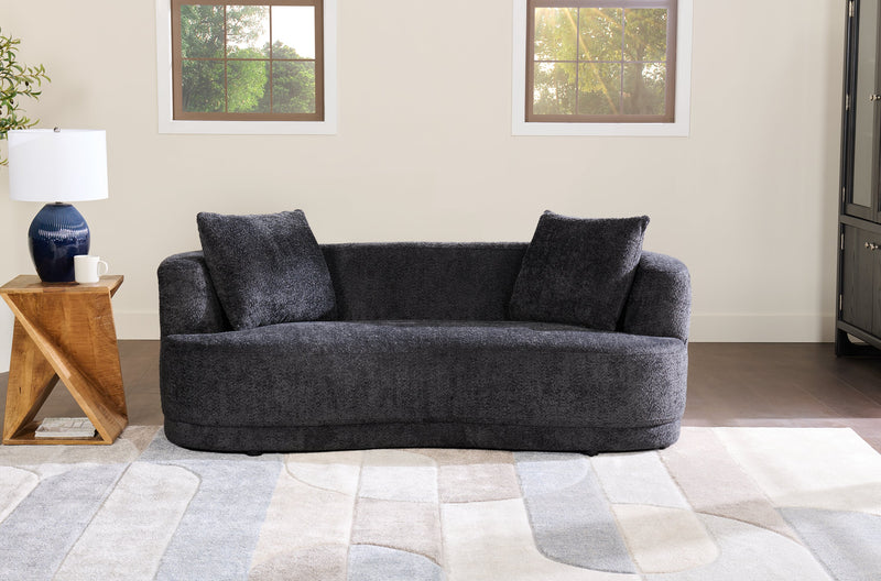 Causeuse arrondie Moon de 78 po en tissu avec coussins décoratifs - noir corbeau laineux