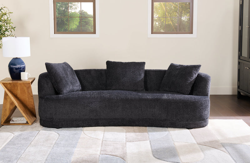 Sofa arrondi Moon de 91 po en tissu avec coussins décoratifs - noir corbeau laineux
