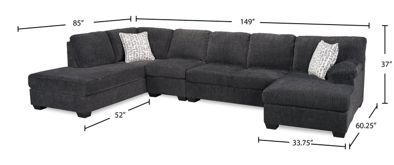 Sofa sectionnel en U de gauche Morgan 3 pièces fabriqué au Canada en tissu de chenille avec coussins décoratifs - gris