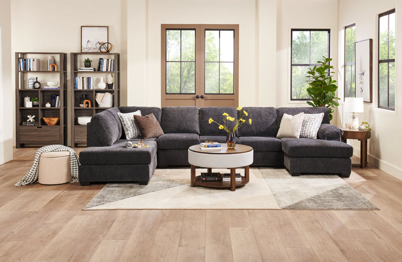 Sofa sectionnel en U de gauche Morgan 3 pièces fabriqué au Canada en tissu de chenille avec coussins décoratifs - gris
