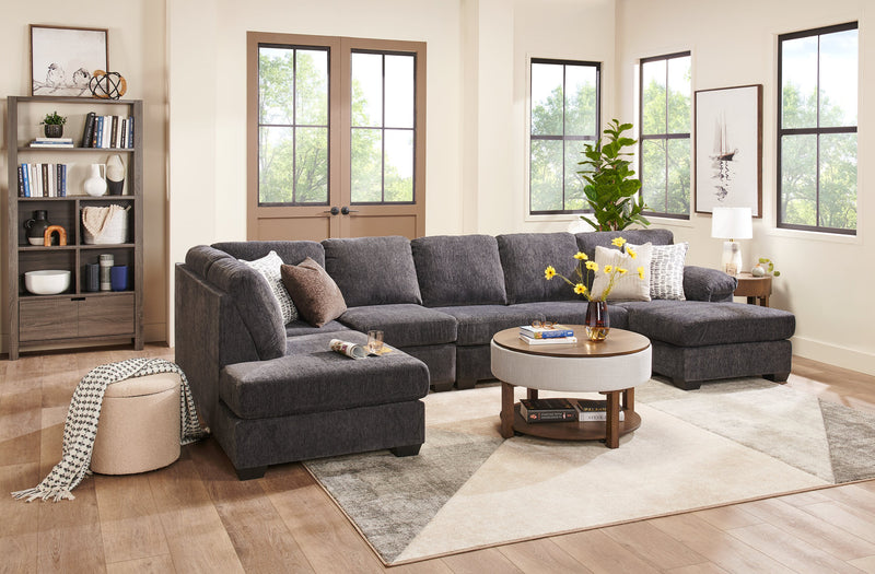 Sofa sectionnel en U de gauche Morgan 3 pièces fabriqué au Canada en tissu de chenille avec coussins décoratifs - gris