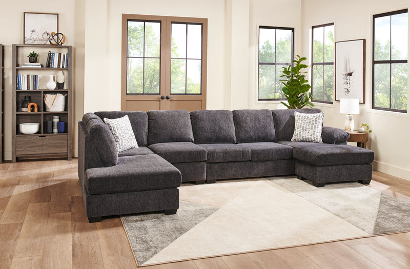 Sofa sectionnel en U de gauche Morgan 3 pièces fabriqué au Canada en tissu de chenille avec coussins décoratifs - gris