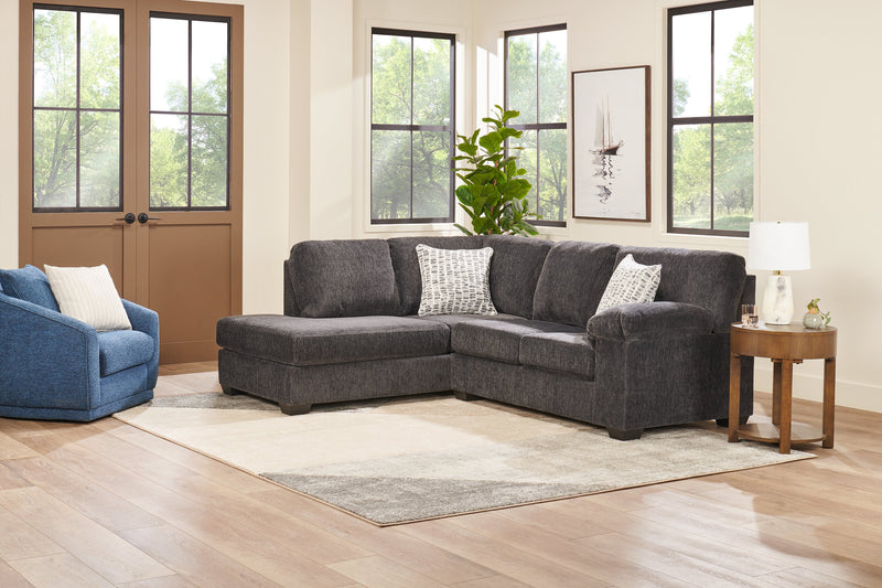 Sofa sectionnel de gauche Morgan 2 pièces fabriqué au Canada en tissu de chenille avec coussins décoratifs - gris