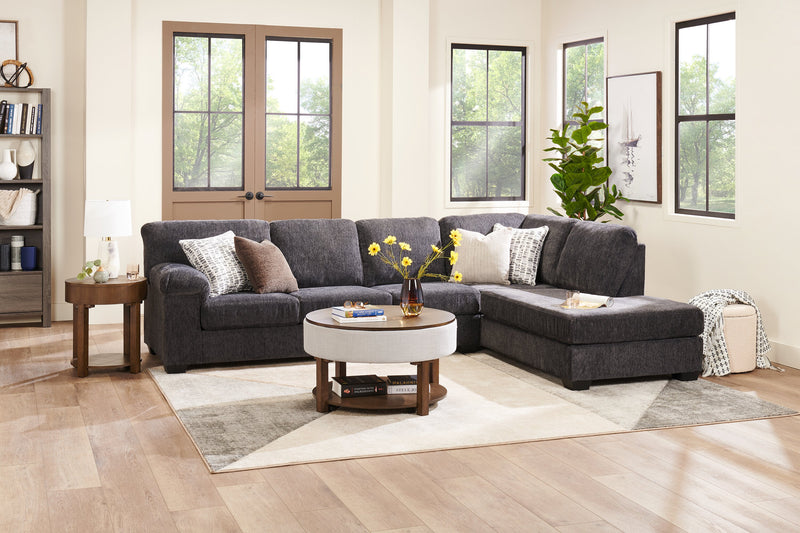 Sofa sectionnel de droite Morgan 2 pièces fabriqué au Canada en tissu de chenille avec sofa et coussins décoratifs - gris