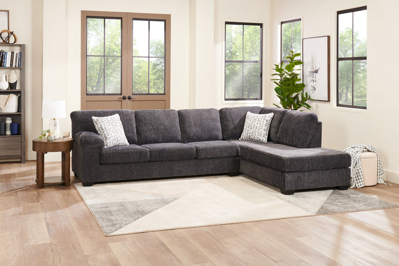 Sofa sectionnel de droite Morgan 2 pièces fabriqué au Canada en tissu de chenille avec sofa et coussins décoratifs - gris