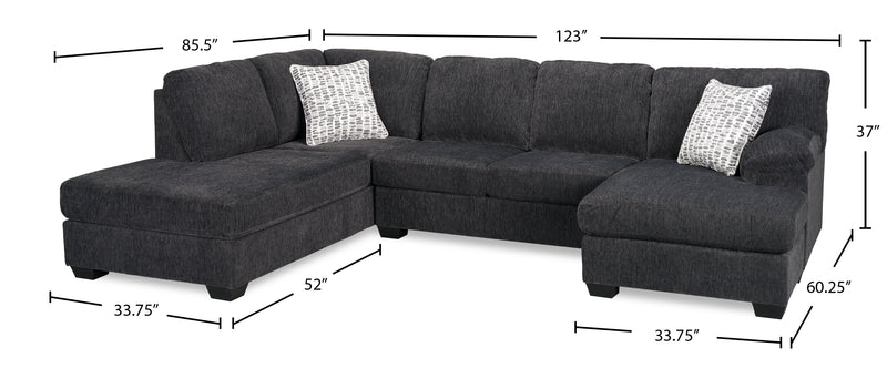 Sofa sectionnel en U de gauche Morgan 2 pièces fabriqué au Canada en tissu de chenille avec coussins décoratifs - gris