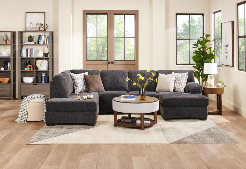 Sofa sectionnel en U de gauche Morgan 2 pièces fabriqué au Canada en tissu de chenille avec coussins décoratifs - gris