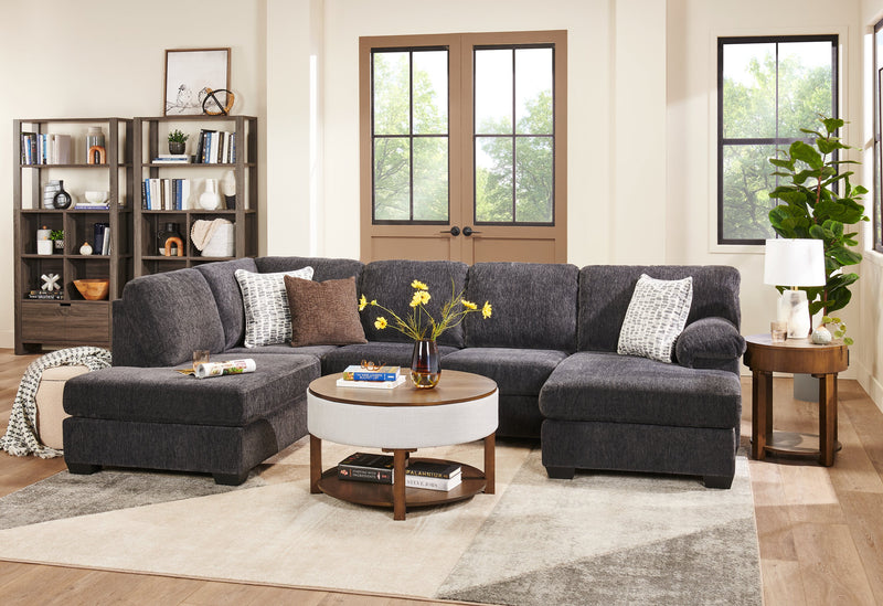 Sofa sectionnel en U de gauche Morgan 2 pièces fabriqué au Canada en tissu de chenille avec coussins décoratifs - gris