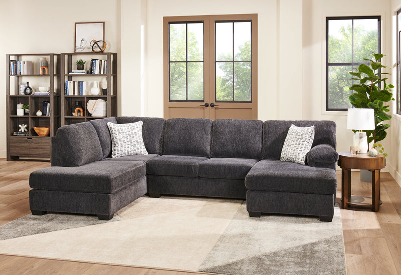 Sofa sectionnel en U de gauche Morgan 2 pièces fabriqué au Canada en tissu de chenille avec coussins décoratifs - gris
